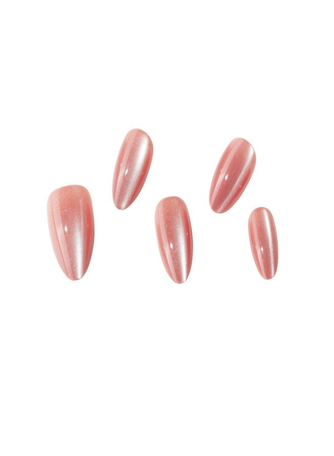 ako Almond Press On Nails Short | Glitter Cat Eye Nail Tips | Glossy Gel | Acrylic Reusable False Nails Press Ons | Nail Kit with 32 Fake Nails in16 Sizes, Adhesive Tabs & Prep Pad - Image 4